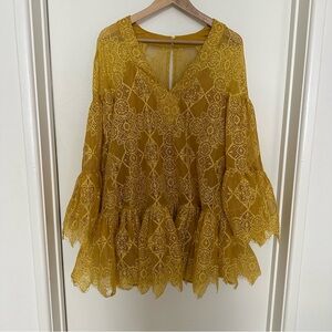 Yellow Ruffled Bell Sleeve Blouse